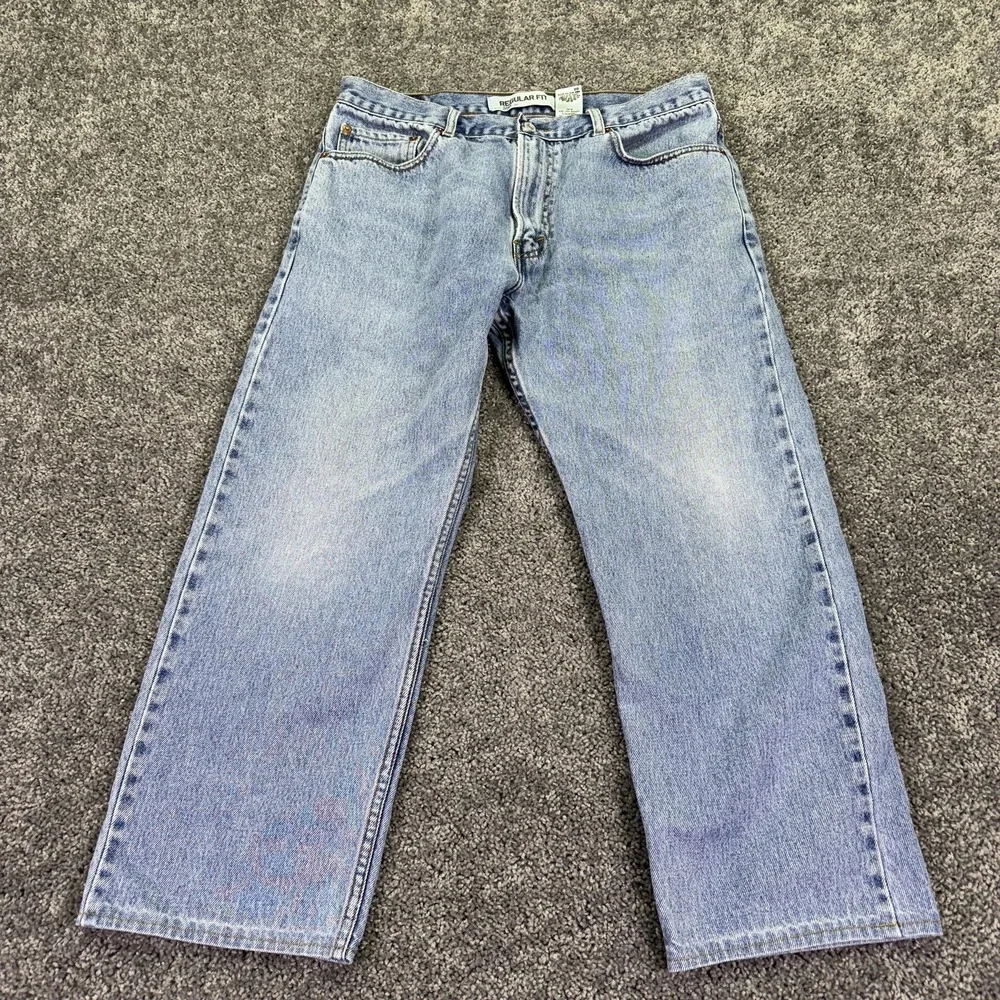 Vtg Levis 505 Jeans Mens 36x25 Blue Regular Straight Denim Light Wash Logo Work